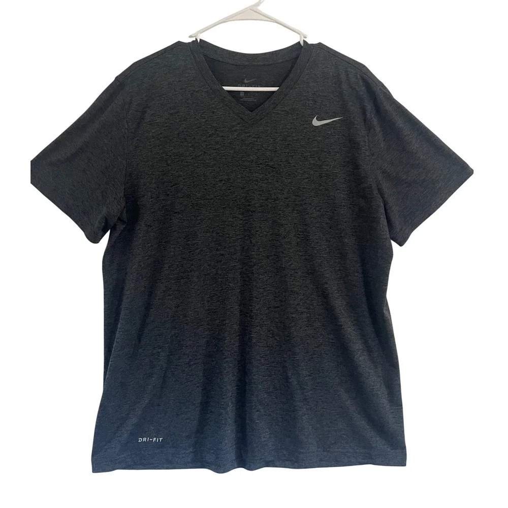 Nike Dri-FIT Heathered Dark Gray V-Neck Athletic T-Shirt‎ Women's Size L
